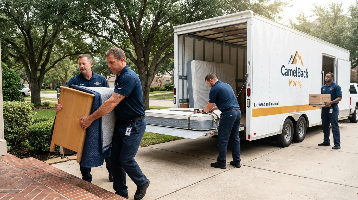 Crew loading residential truck for cross-state move from Portsmouth, RI