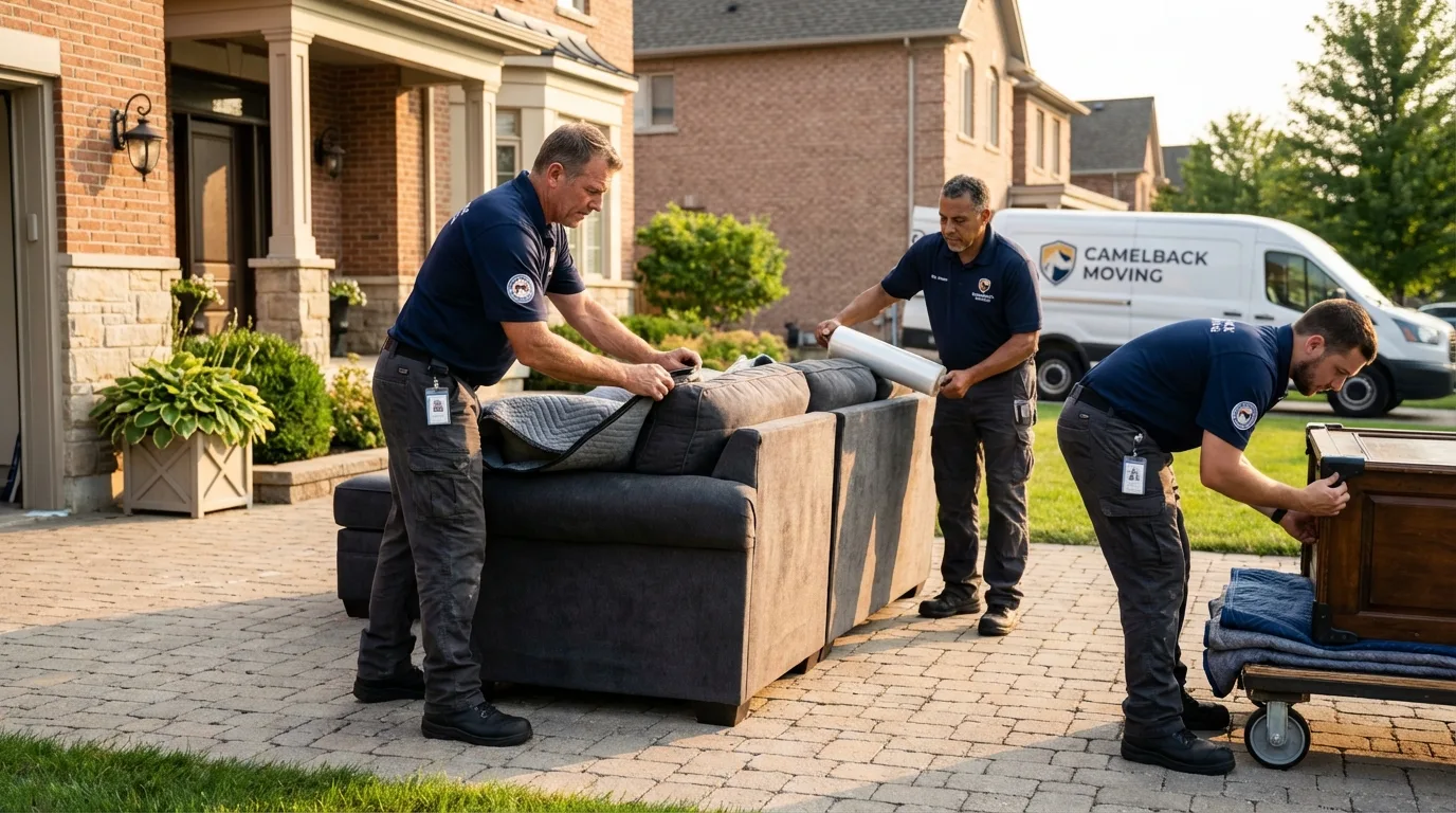 Large estate moving crew wrapping furniture in Portsmouth, RI